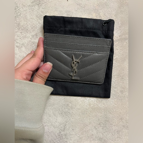 saint laurent Monogram Leather Credit Card Case in storm - Picture 16 of 16